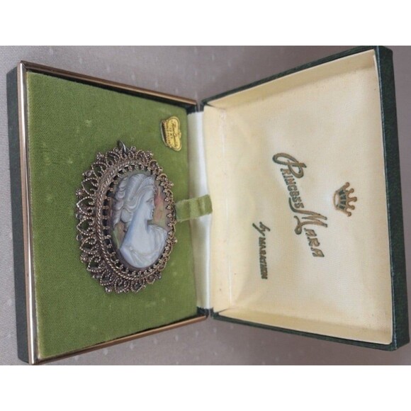 Vintage Cameo 12K Gold Filled Shell Brooch Pendant Princess Mara by Marathon - Picture 6 of 9